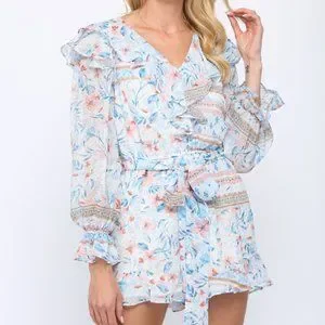 Fate | Pants & Jumpsuits | New Fate Floral Print Ruffle Romper In Blue ...